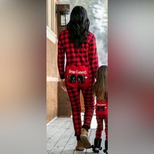 Lazy One Bear Cheeks Onesie jumpsuit trap door Buffalo plaid XL